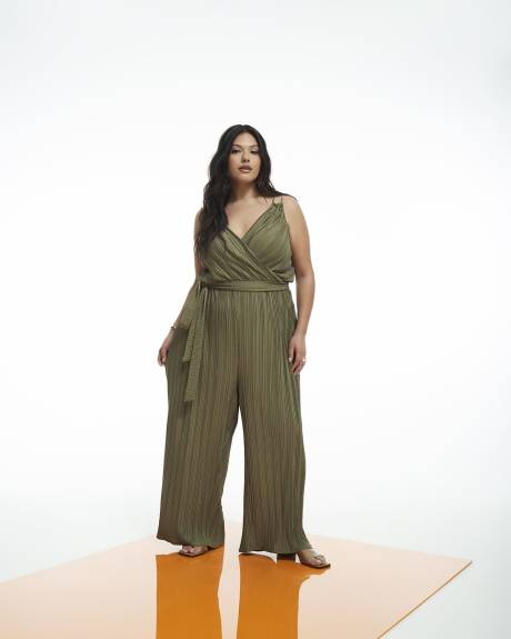 Pleated Sleeveless Wide-Leg Jumpsuit - Addition Elle
