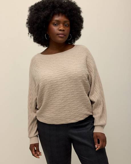 Pull en tricot à mailles torsadées avec manches longues dolman, tissu responsable