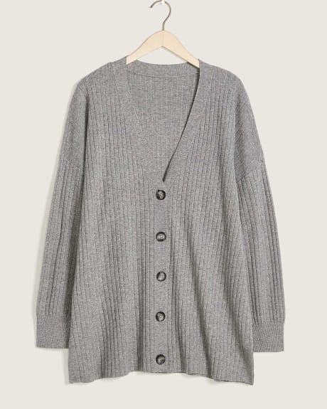 Rib Tunic Cardigan With Buttoned Front - In Every Story