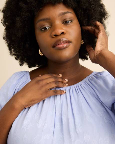 Square Neckline Puffed Sleeve Slight Swing Blouse - Addition Elle