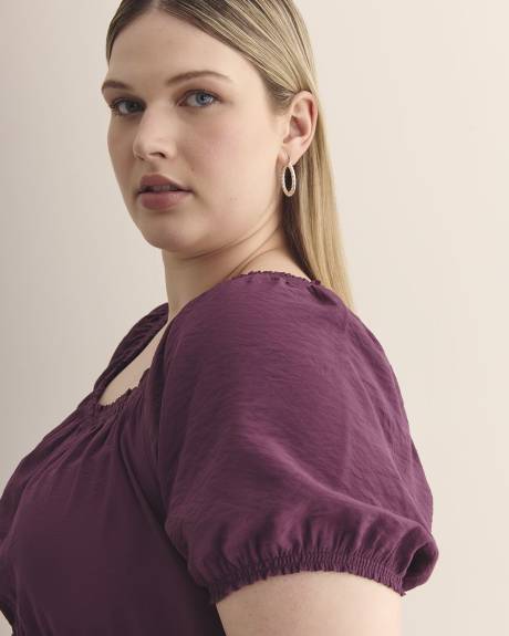 Square Neck with Short Balloon Sleeves Blouse
