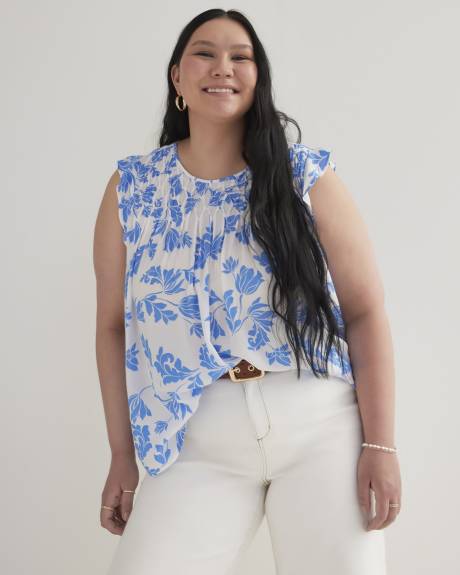 Blouse à motif de feuilles avec manches à volants