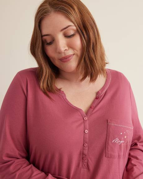 Long-Sleeve Round Henley Neck Pyjama Top - ti Voglio