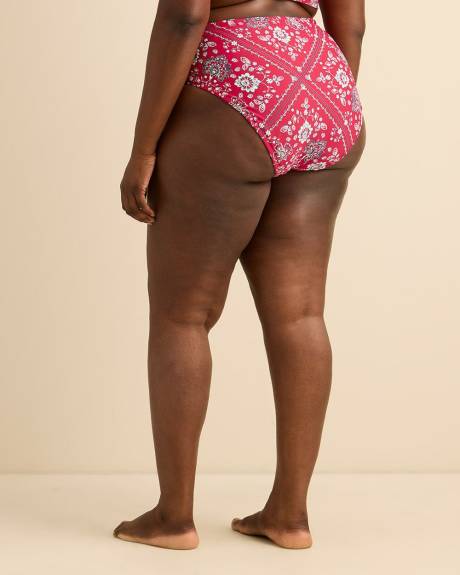 Culotte de maillot taille haute r&eacute;versible &agrave; motif de bandana et rayures