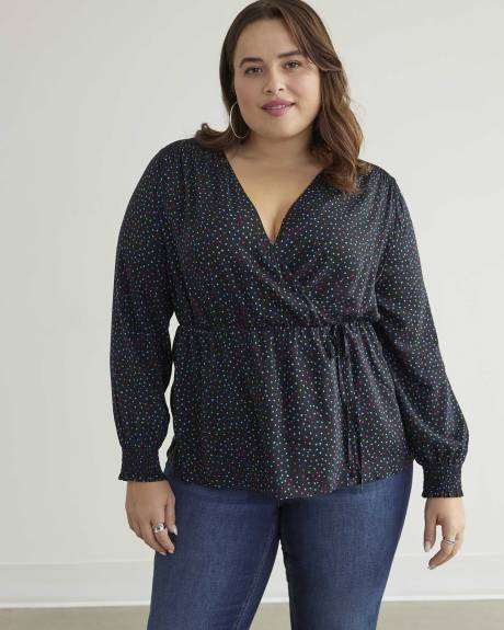 Blouse cache-coeur imprimée à manches longues