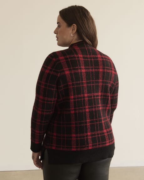 Long-Sleeve Plaid Jacquard Sweater