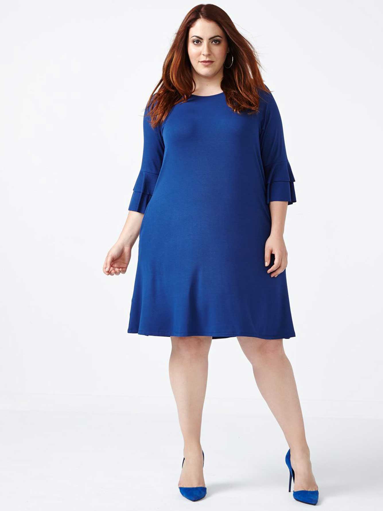 Ruffled Sleeve Knit Swing Dress | Penningtons