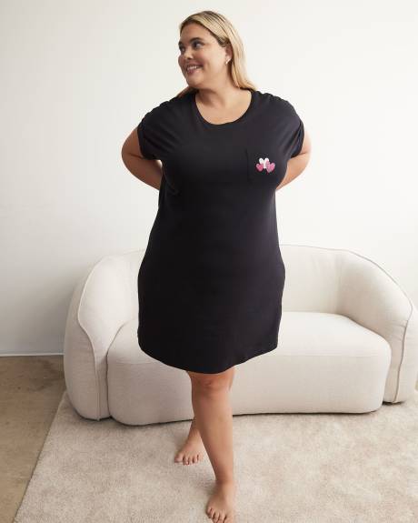 Cotton Sleepshirt with Short Sleeves and Chest Pocket - ti Voglio