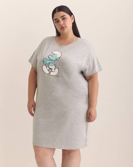 Short-Sleeve Sleepshirt with Smurf Placement Print - ti Voglio
