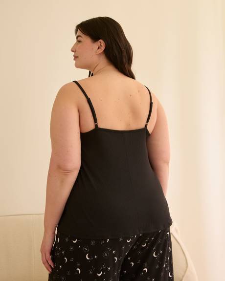Camisole côtelée noire avec encolure festonnée - ti Voglio