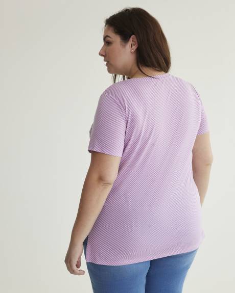 Printed V-Neck Linen Blend Long Tee