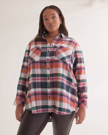 Plaid Flannel Shirt with Rolled-Up Sleeves