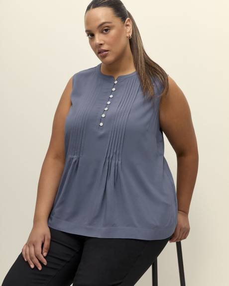 Blouse sans manches plissée à col mandarin, tissu responsable