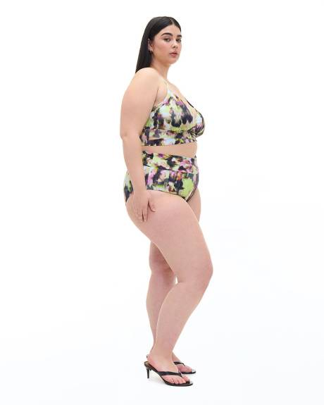 Abstract Print Longline Bikini Top with Crisscross Band - Addition Elle