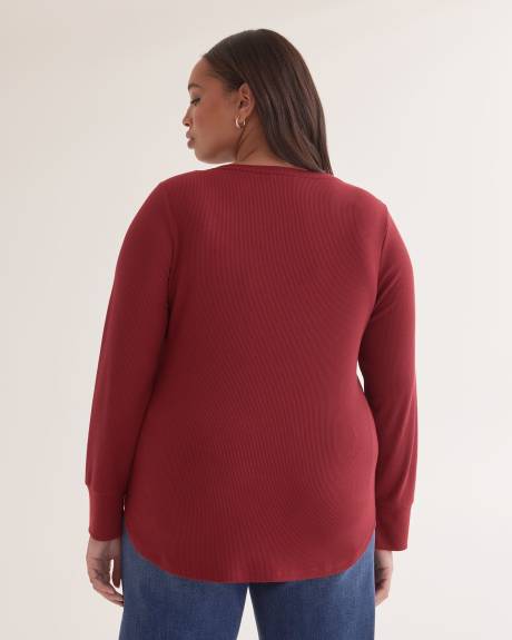 Haut henley en tricot gaufré à manches longues
