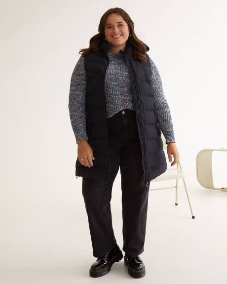 Knee-Length Black Puffer Vest