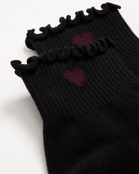 Chaussettes courtes à rebord ondulé avec petit coeur