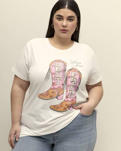 T-shirt blanc à manches courtes avec imprimé des meilleurs amis