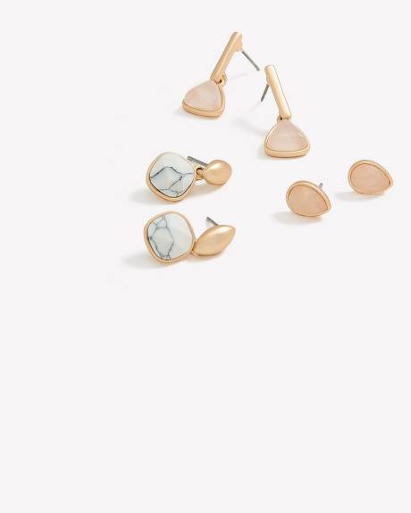 Mini boucles d'oreilles assorties avec pierres, ens. de 3
