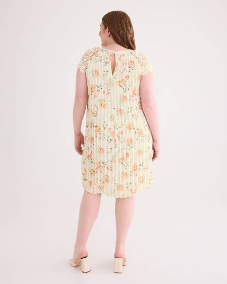 Responsible, Pleated Swing Dress with Crochet Sleeves