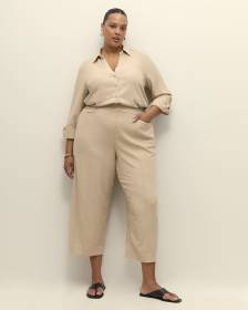 Pantalon court à jambe large en mélange de lin