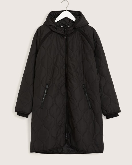 Long Quilted Hooded Jacket - Active Zone