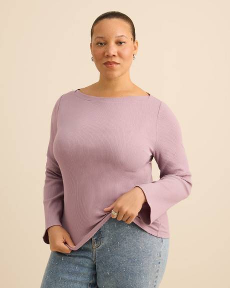 Haut c&ocirc;tel&eacute; &agrave; manches longues et col bateau - Addition Elle