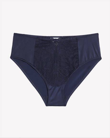 Blue High-Cut Satin and Lace Brief - Déesse Collection