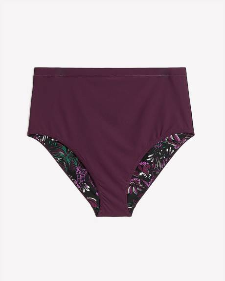 Reversible Leaf-Print High-Waisted Mid-Cheeky Swim Brief
