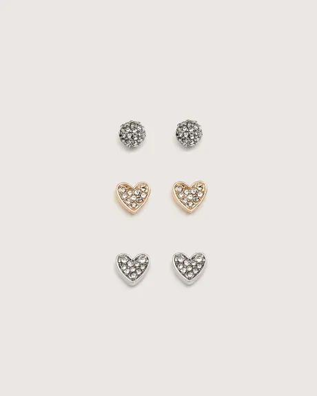 Mixed Heart and Stud Earrings, Set of 3 - In Every Story