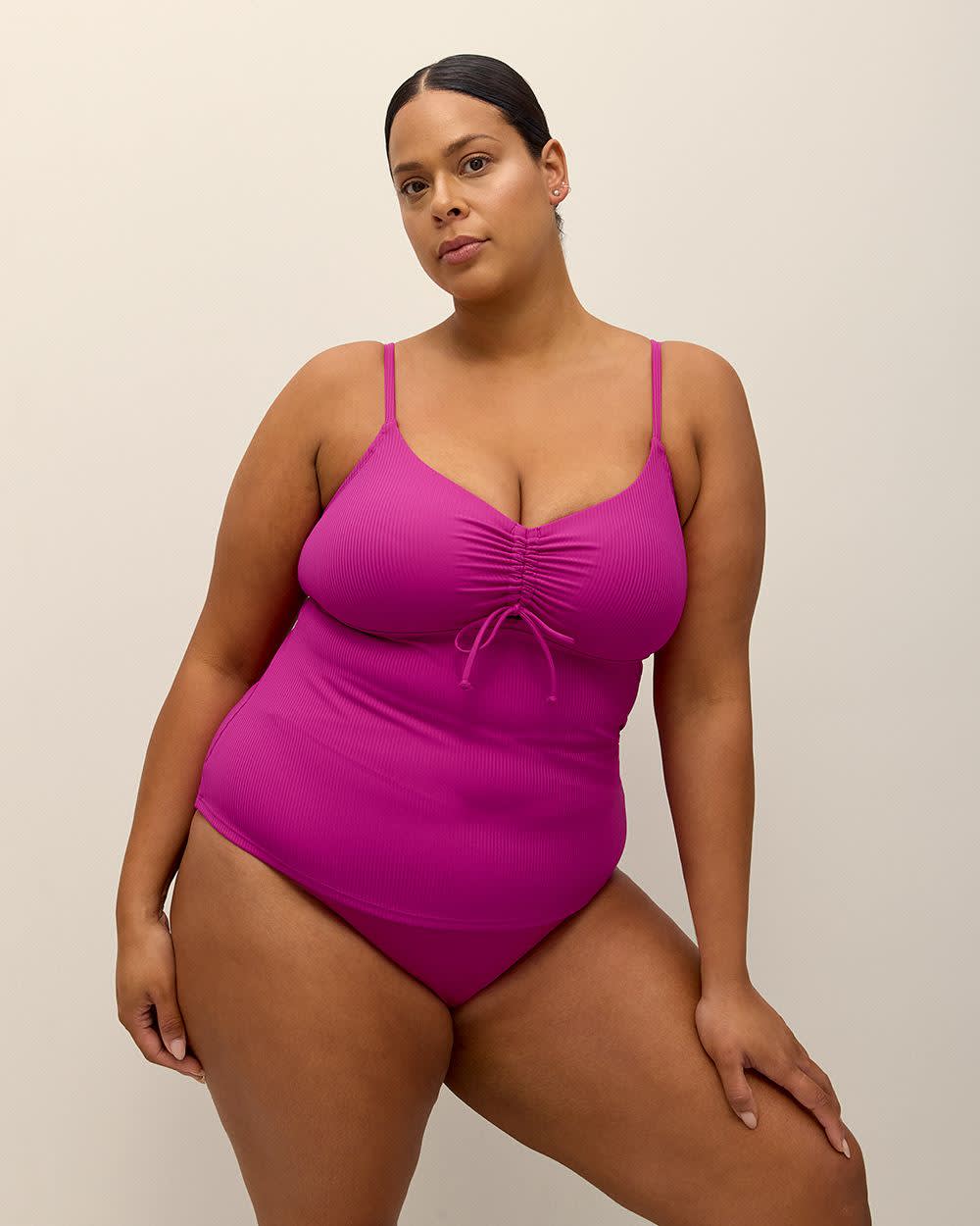 Haut tankini rose côtelé avec devant froncé