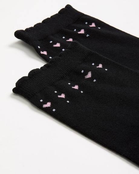 Chaussettes à rebord festonné avec imprimé de coeurs
