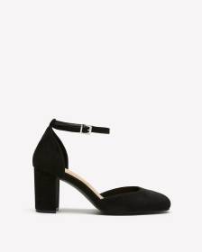 Extra Wide Width, Black Block-Heeles Shoe with Ankle Strap