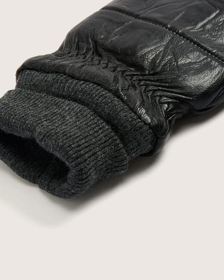 Leather Mittens with Rib Cuffs