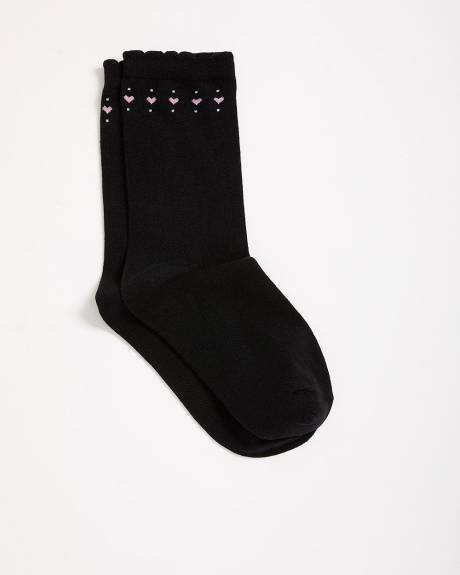 Chaussettes à rebord festonné avec imprimé de coeurs