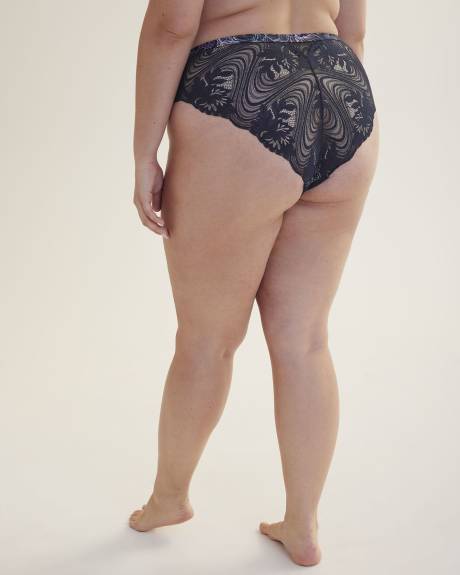 Culotte échancrée en microfibre avec imprimé floral et dentelle - Déesse Collection