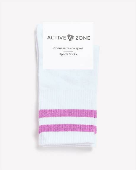 Double-Striped Ribbed Sports Crew Socks - Active Zone