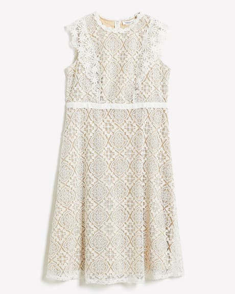 White Sleeveless Lace Midi Dress - Addition Elle