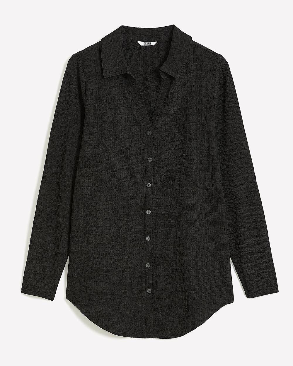 Black Textured Knit Buttoned Down Shirt Penningtons