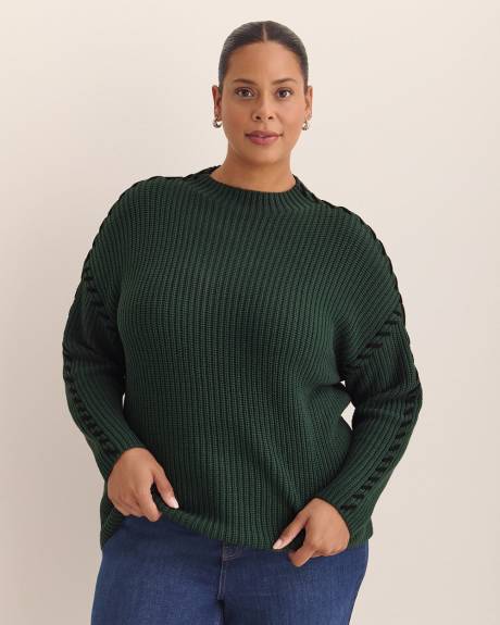 Cotton-Blend Funnel Neck Sweater with Whip Stitch