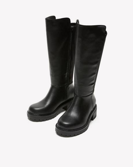 Extra Wide Width, Tall Black Faux Leather Boot with Extra Wide Calf