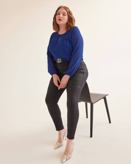 Blue Crewneck A-Line Blouse