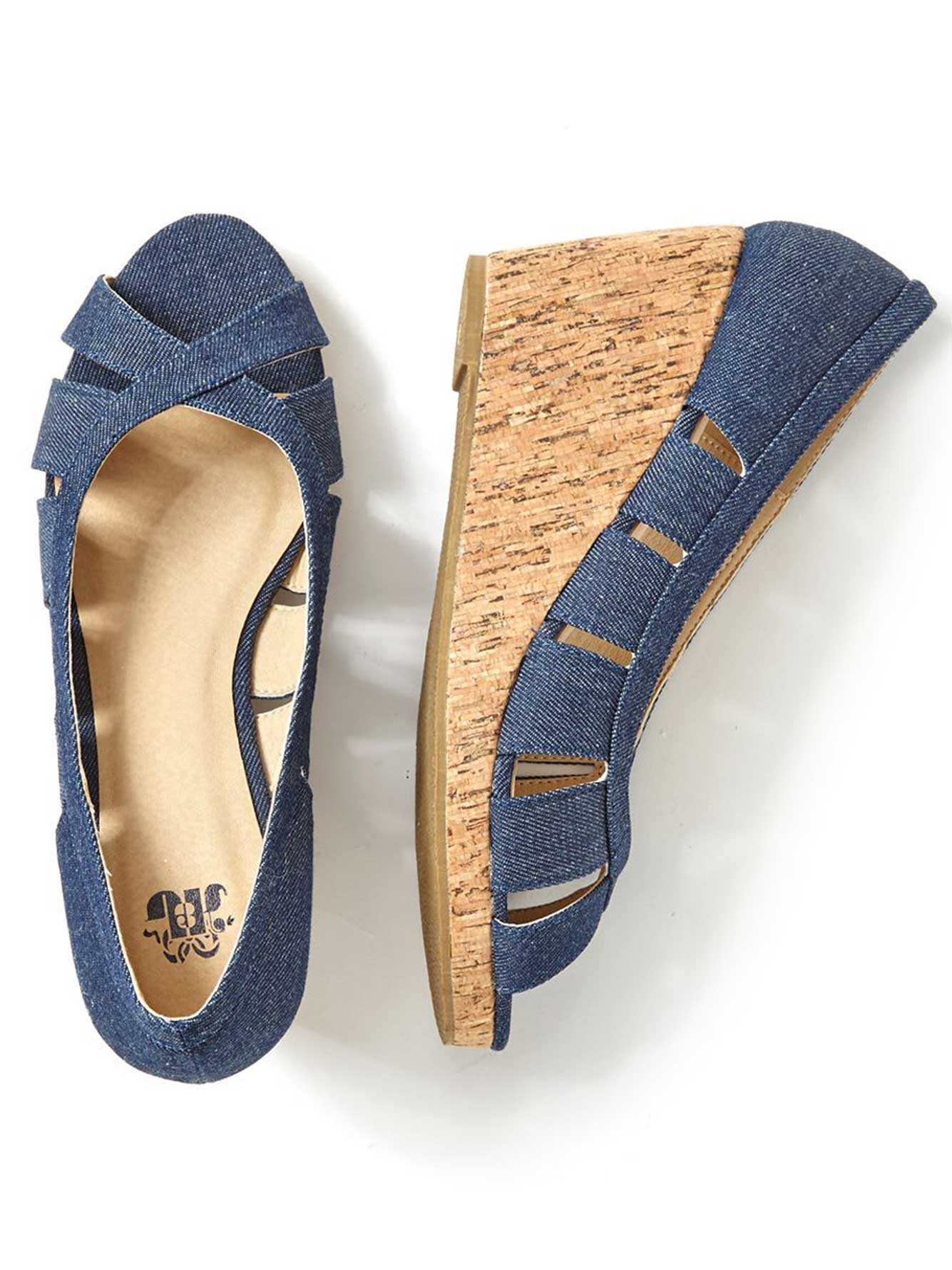WideWidth Open Toe Denim Wedge Shoes Penningtons