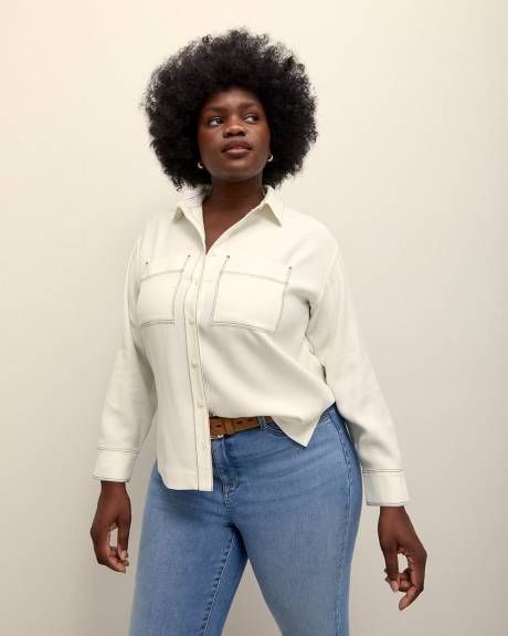 Buttoned Down Shirt with Contrast Stitches - Addition Elle