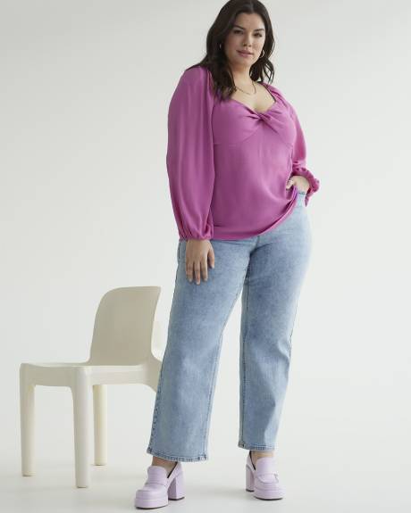 Solid Blouse with Long Balloon Sleeves