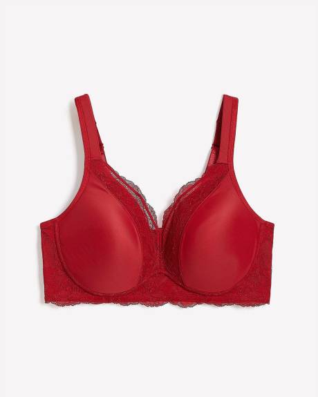 Red Wireless Padded T-Shirt Bra with Sequins Lace Trim - ti Voglio