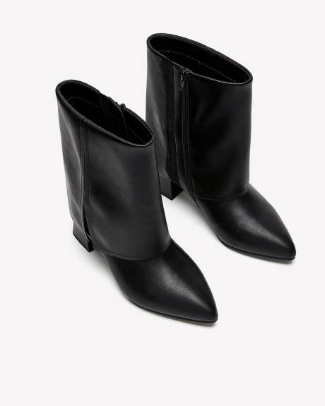 Extra Wide Width, Black Block-Heel Foldover Bootie with Pointy Toe