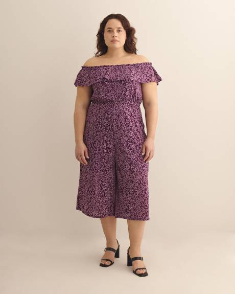 Off-Shoulder Wide-Leg Knit Jumpsuit - Addition Elle