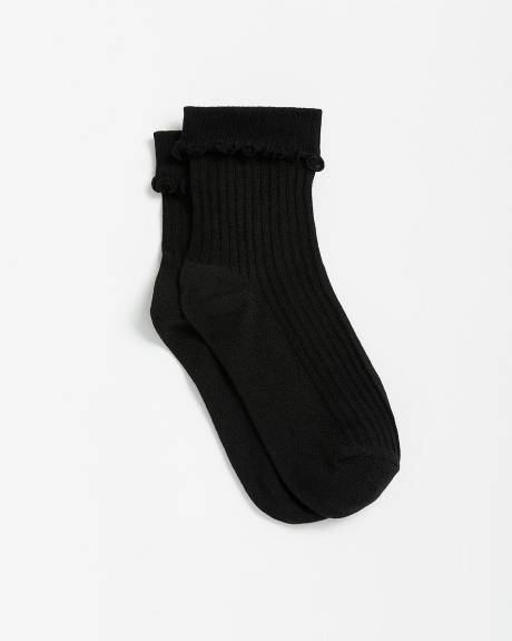 Lettuce-Edge Ribbed Pointelle Ankle Socks
