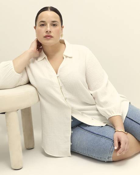 Buttoned Down Shirt with 3/4 Balloon Sleeves